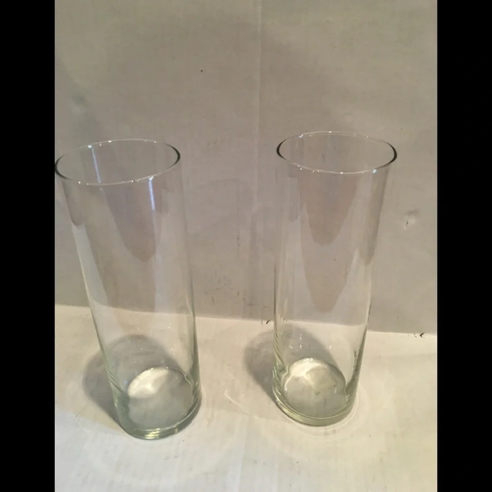 Set of 2 Clear Cylinder Glass Vases